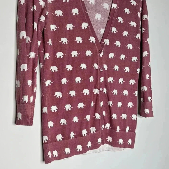 LOFT Outlet Sweater Womens Long Sleeve Button up Elephant Cardigan Red - Picture 4 of 8
